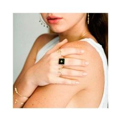 Bague Pierre Carrée (onyx Noir) -Jollia Soldes Magasin bague xxl pierre noir dore3