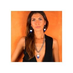 Sautoir Double Maillons Et Dent (lapis) -Jollia Soldes Magasin bijoux argent dent pierre bleu