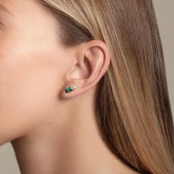 Boucles D'oreilles Asymétriques (cristal Vert) -Jollia Soldes Magasin boucle asymetrique vert dore1