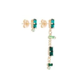 Boucles D'oreilles Asymétriques (cristal Vert) -Jollia Soldes Magasin boucle asymetrique vert dore 2