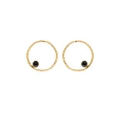 Boucles D'oreilles Cercle Onyx (plaqué Or)