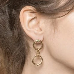 Boucles Pendantes Double Anneaux (émeraude) -Jollia Soldes Magasin boucle longue anneau emeraude