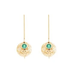 Boucles Longues Médaille Martelée Et Cristal (vert émeraude) -Jollia Soldes Magasin boucle longue medaille swarovski vert 2