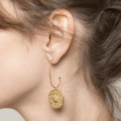 Boucles D'oreilles Médaille Brossée étoile (zircon) 5 Boucles D'oreilles Médaille Brossée étoile (zircon) -Jollia Soldes Magasin boucle medaille etoile dore