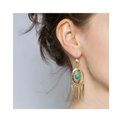 Boucles Ovales Et Pampilles Pics (turquoise/doré) -Jollia Soldes Magasin boucle oreille dore turquoise shabada