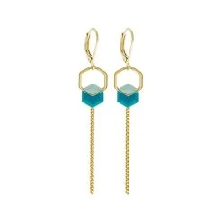 Boucles D'oreilles Hexagone (vert Bora Bora Et Vert Amande)