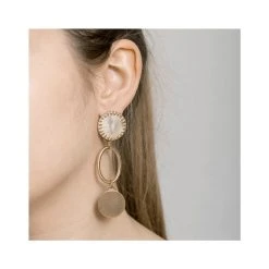 Boucles D'oreilles Nacre Et Anneau (doré) -Jollia Soldes Magasin boucle oreille longue pierre nacre 1