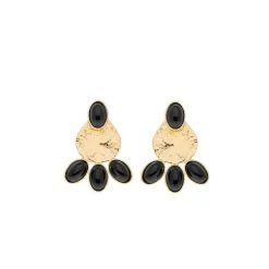 Boucles D'oreilles Pétales Onyx (plaqué Or)