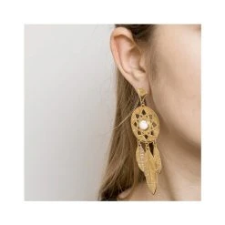 Boucles D'oreilles Attrape Rêve Plumes (blanc Marbre) -Jollia Soldes Magasin boucle oreille plume attrape reve 1
