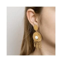 Boucles Soleil Pampilles à Clip (blanc Marbre) -Jollia Soldes Magasin boucle oreille soleil pampille clip 1