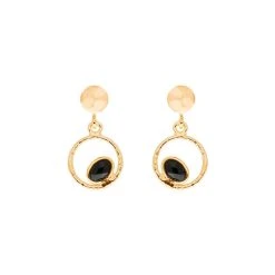 Boucles Cercle Martelé Et Onyx (plaqué Or)