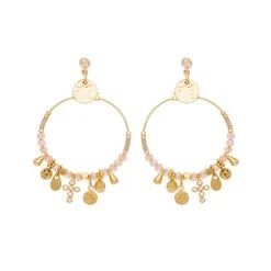 Boucles Créoles Perles Et Croix (rose)