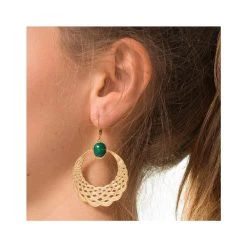 Boucles Créoles Pierre (malachite) -Jollia Soldes Magasin boucles creoles ajouree pierre verte