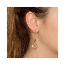 Boucles D'oreilles Anneau Et Médaille Martelé (plaqué Or) -Jollia Soldes Magasin boucles creoles medaille lunde