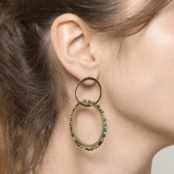 Boucles Double Anneaux Et Pierres (turquoise Africaine) -Jollia Soldes Magasin boucles d oreilles anneau pierre turquoise