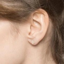 Puces D'oreilles Croix Et Strass (plaqué Or) -Jollia Soldes Magasin boucles d oreilles puces croix