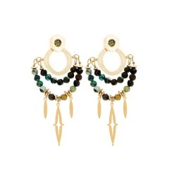 Boucles Turquoises Et Pampilles Losanges (doré)