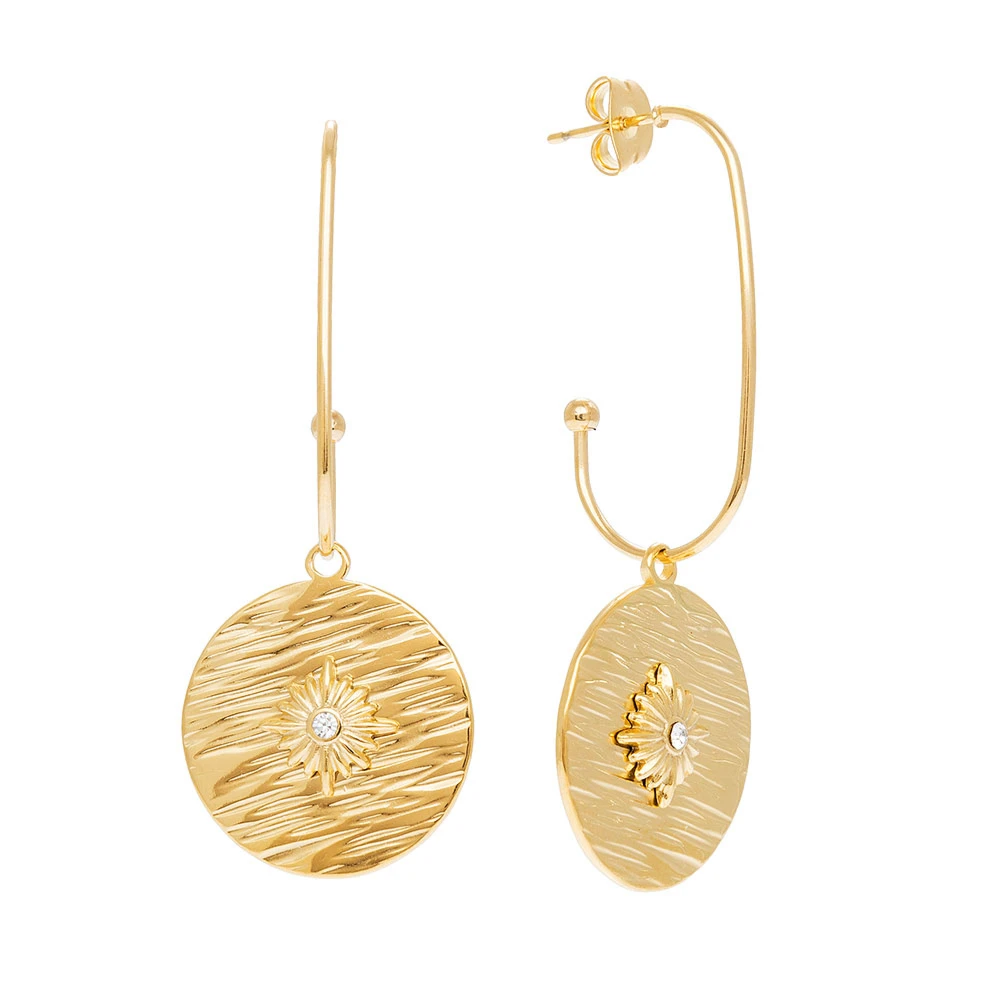 Boucles D'oreilles Médaille Brossée étoile (zircon) 3 Boucles D'oreilles Médaille Brossée étoile (zircon)