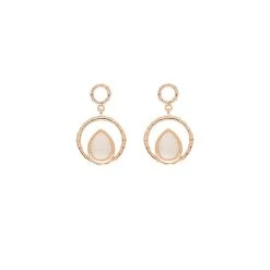 Boucles D'oreilles Cercle Martelé Et Pierre De Lune (plaqué Or)