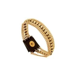 Bracelet Multi-chaines Cuir Et Doré
