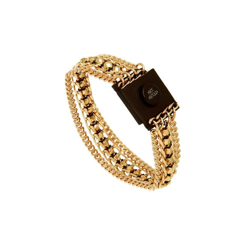 Bracelet Multi-chaines Cuir Et Doré 4 Bracelet Multi-chaines Cuir Et Doré – Image 2
