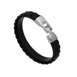 Bracelet Double Cuir Tressé Homme (noir)