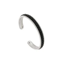 Bracelet Jonc Fin Tressé Noir (plaqué Argent)