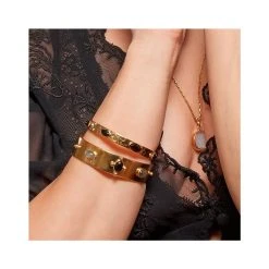 Bracelet Jonc Large Labradorite/onyx (plaqué Or) -Jollia Soldes Magasin bracelet jonc pierre fine