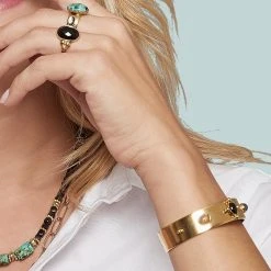 Bracelet Jonc Large Labradorite/onyx (plaqué Or) -Jollia Soldes Magasin bracelet long large gris