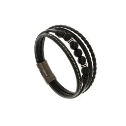 Bracelet Manchette Cuir Noir Homme (onyx)