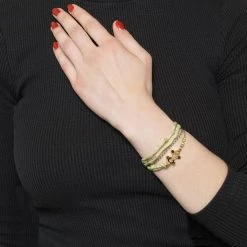 Bracelet Multi-tours Tissu Et Amulette (vert) -Jollia Soldes Magasin bracelet multirang vert