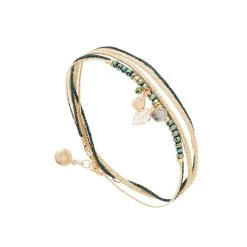 Bracelet Multi-tours Cristaux Et Breloque (émeraude/doré)