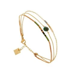 Bracelet Triple Rangs Pierre D'eau Verte (doré)