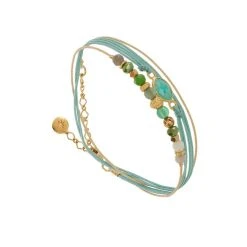Bracelet Multi-rangs Et Pierre Facettée (vert D'eau)