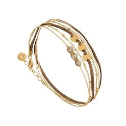 Bracelet Multitours Pastilles Et Pierres (quartz Fumé)