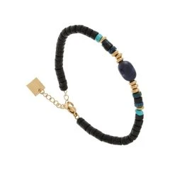 Bracelet Perles Noir Et Bleu (doré)