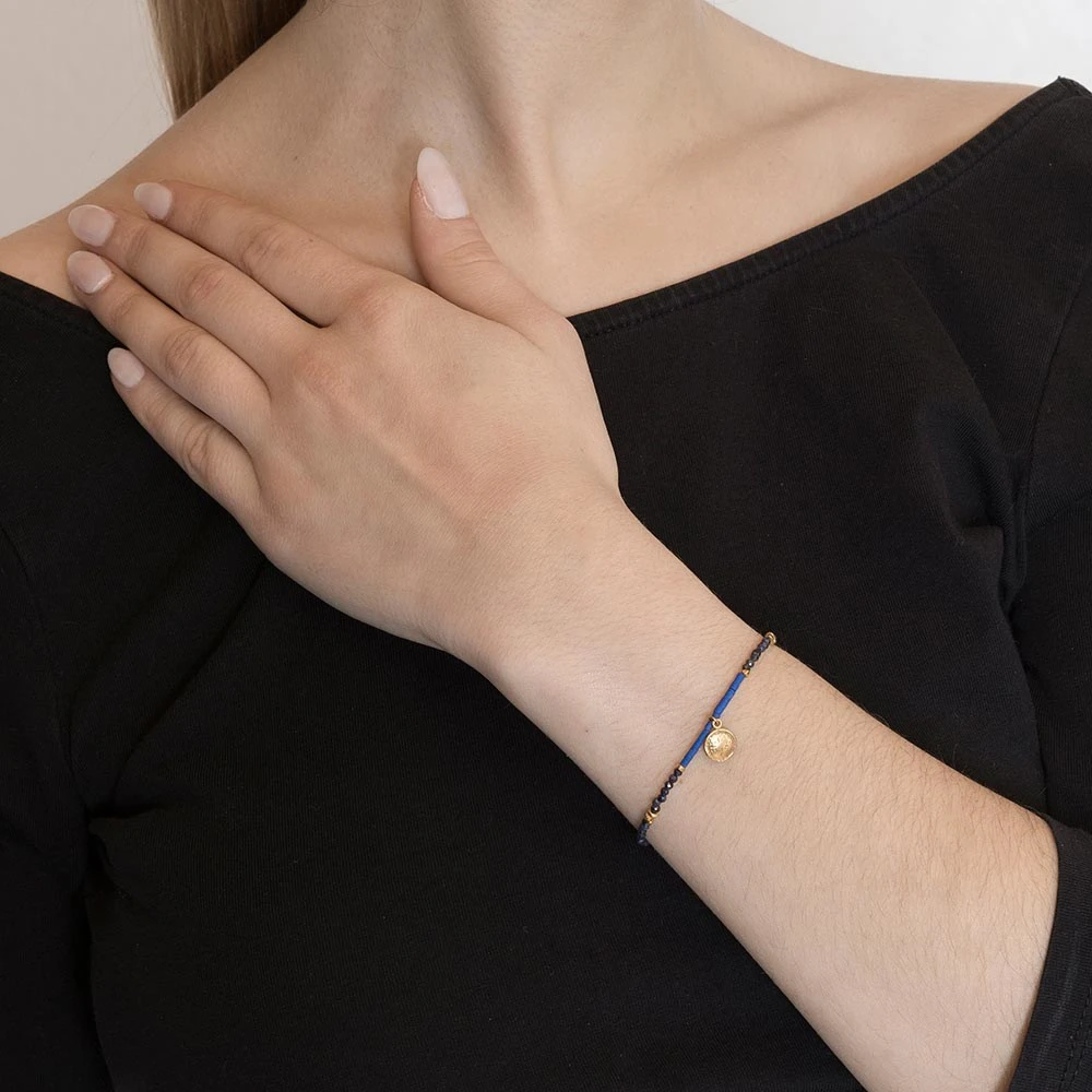 Bracelet Pierres Fines Perles Et Médaille (bleu) 4 Bracelet Pierres Fines Perles Et Médaille (bleu) – Image 2