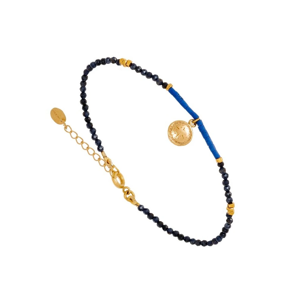 Bracelet Pierres Fines Perles Et Médaille (bleu) 3 Bracelet Pierres Fines Perles Et Médaille (bleu)