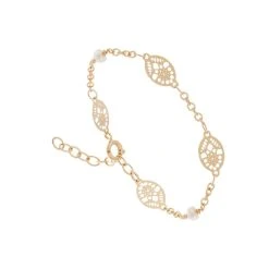 Bracelet Rosaces Et Perles (plaqué Or)