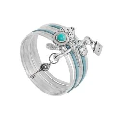Bracelet Semainier Cuir Et Pierre Turquoise (argenté)