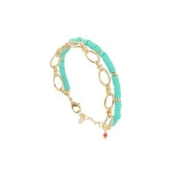 Bracelet Double Chaîne Et Pastilles (turquoise)