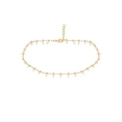 Chaine De Cheville Perles Fines Blanches (plaqué Or)