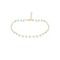 Chaine De Cheville Perles Fines Bleues (plaqué Or)