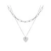 Collier Deux Rangs Maillon Coeur Zircon (plaqué Or Blanc) -Jollia Soldes Magasin collier argente maillons coeur zag 2