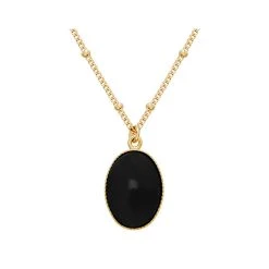 Collier Pierre Ovale Agate Noire (doré)