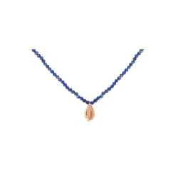 Collier Perles Bleues Et Coquillage (plaqué Or Rose)