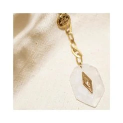 Collier Cravate Maillons Pendentif Pierre (quartz Blanc) -Jollia Soldes Magasin collier cravate maillons pendentif pierre 1