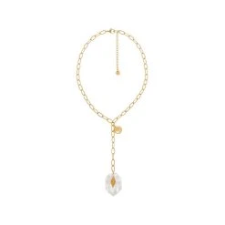 Collier Cravate Maillons Pendentif Pierre (quartz Blanc) -Jollia Soldes Magasin collier cravate maillons pierre blanche