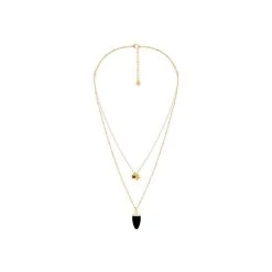Collier Deux Rangs Dent Noire (doré) -Jollia Soldes Magasin collier dent dore noire