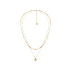 Collier Deux Rangs Maillon Coeur Zircon (doré) -Jollia Soldes Magasin collier dore maillons coeur zag